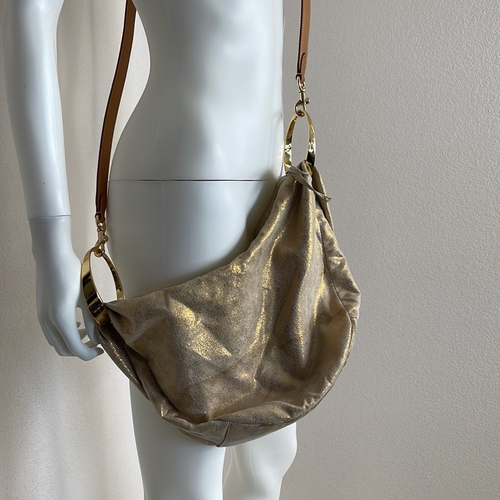 Bracelet hobo bag, BCBGirl gold vegan faux leather gold boho bag - Picture 6 of 16